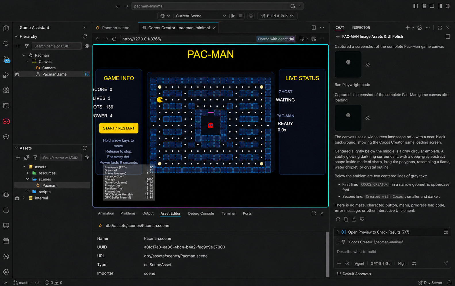 接入角色和墙砖素材后的 Pac-Man 三栏界面