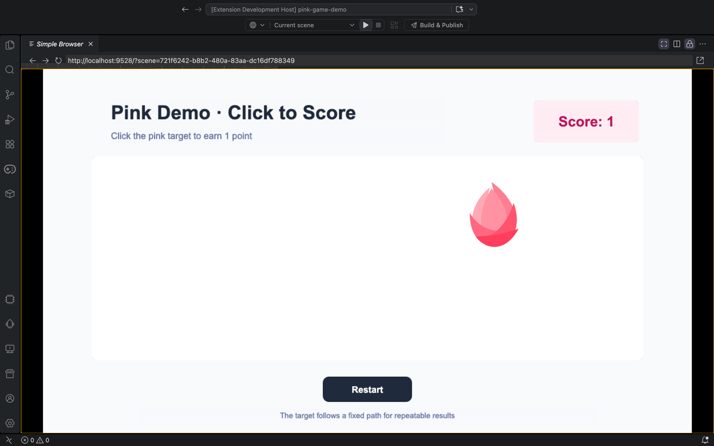 运行 Pink Demo 点击得分游戏
