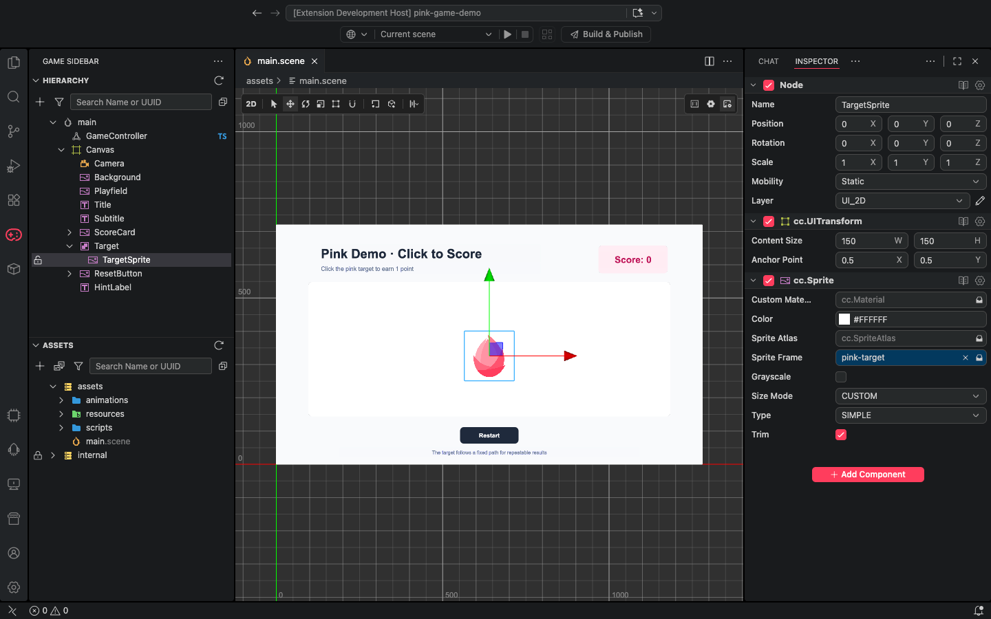 Pink Demo 中的 TargetSprite