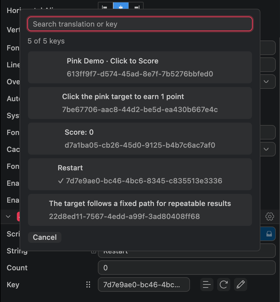 L10nLabel 的 Key 选择器中勾选 Restart 条目