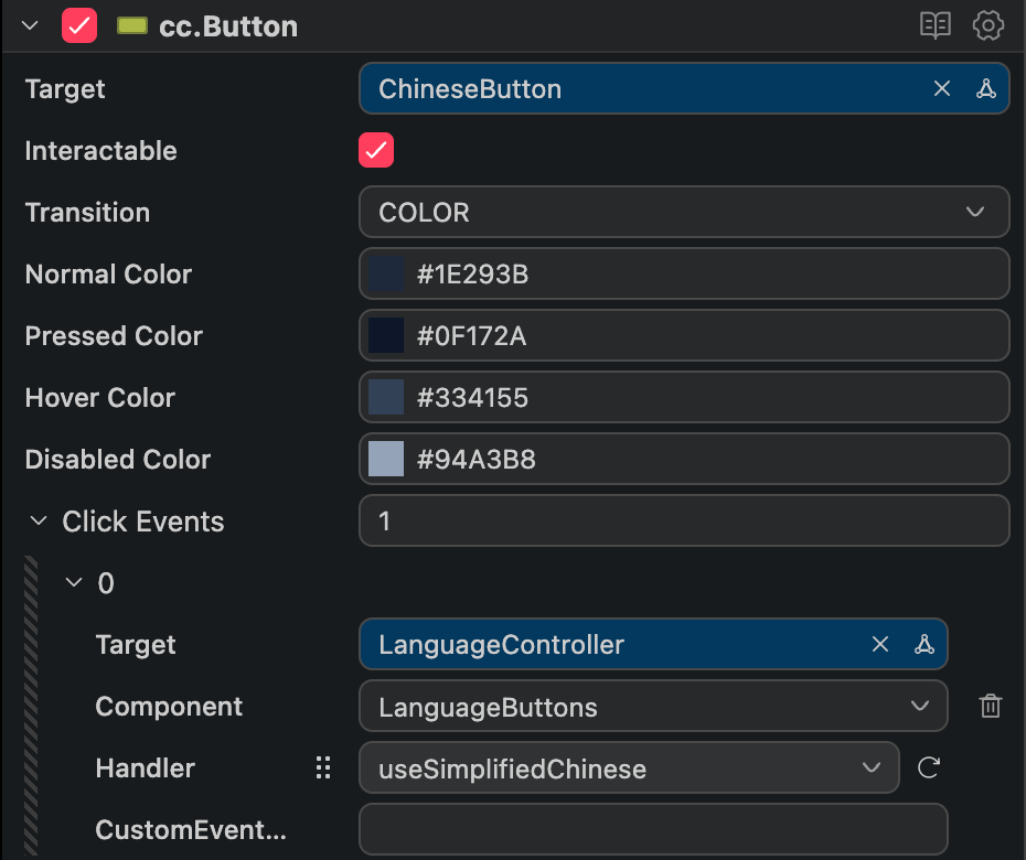 按钮绑定 LanguageButtons 的语言切换方法